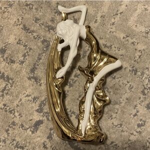 Elegant Dancing Ballet Girl Gold & White Statue